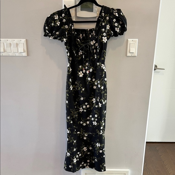 MAEVE LINEN BLEND PUFF-SLEEVE SWEETHEART MIDI DRESS NWT - Picture 2 of 12